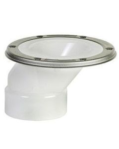 Sioux Chief 889-POM , Offset Closet Flange, 3 x 4 inch throat, 1-1/2 inch offset, PVC, Stainless Steel